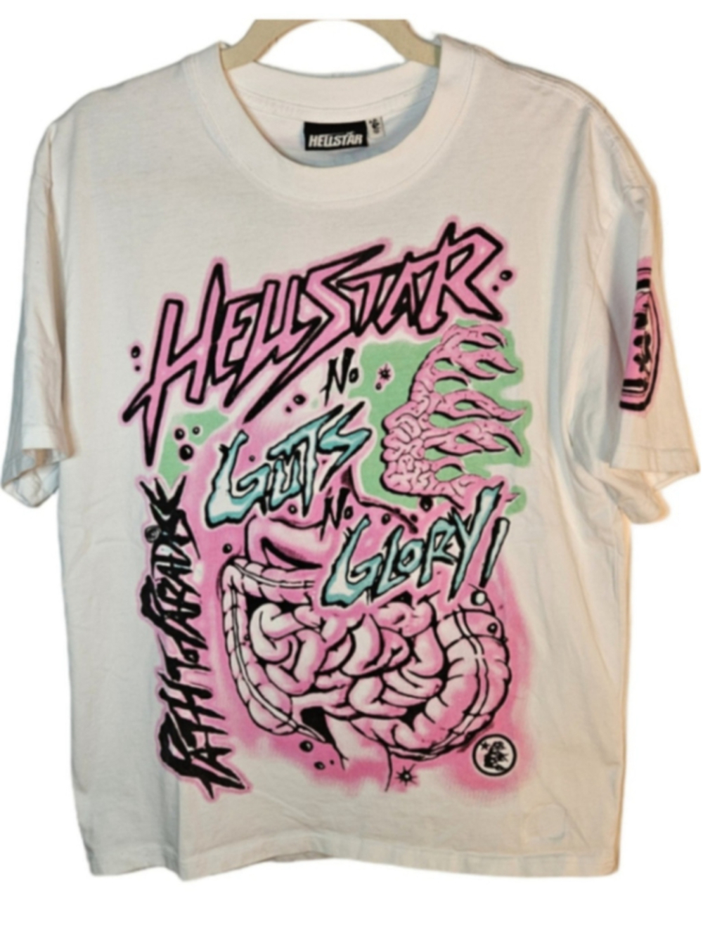 Hellstar No Guts No Glory Graphic T Shirt White Pink Made in LA NFC Streetwear